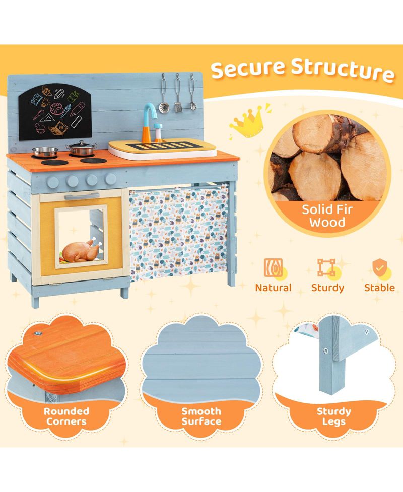 Wooden Toy Kitchen Playset with Removable Faucet, 33" x 14" x 33.5"