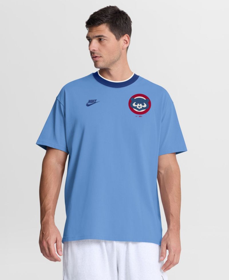 Men's Light Blue Chicago Cubs Cooperstown Collection Ringer T-Shirt