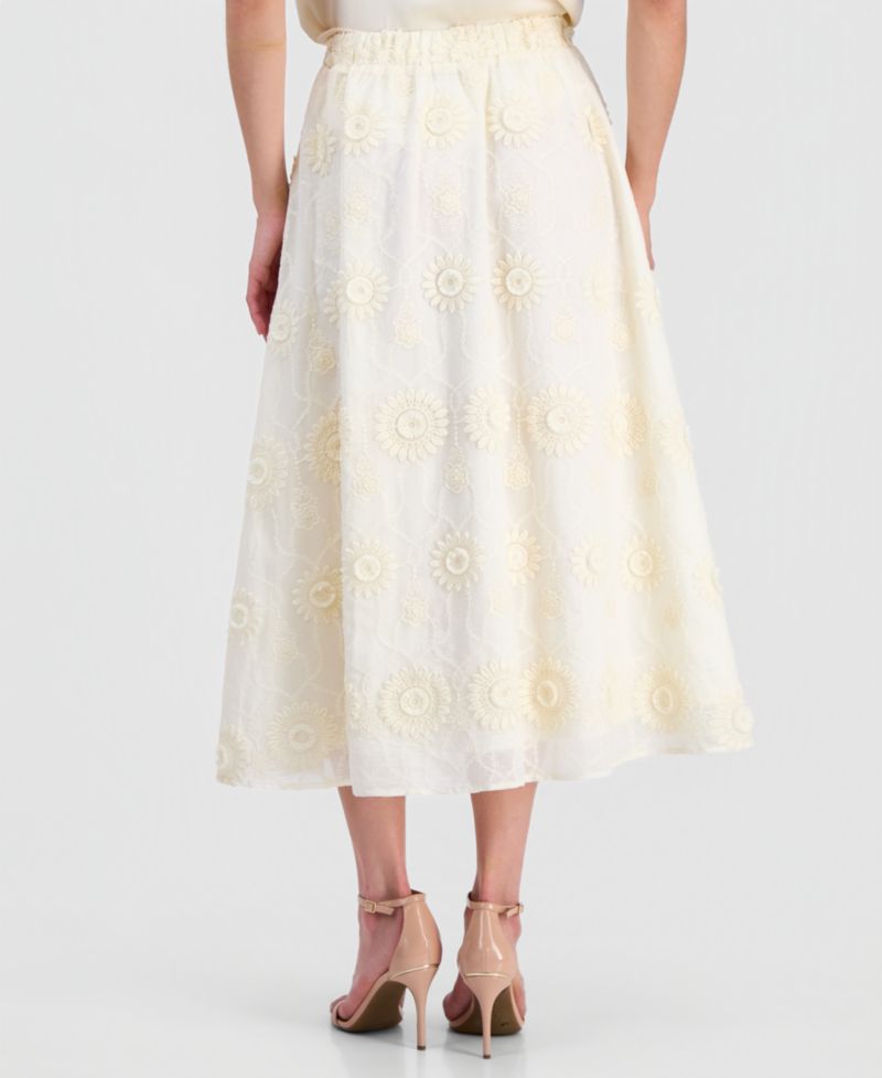 Women's Pull-On Floral-Embroidered Midi Skirt