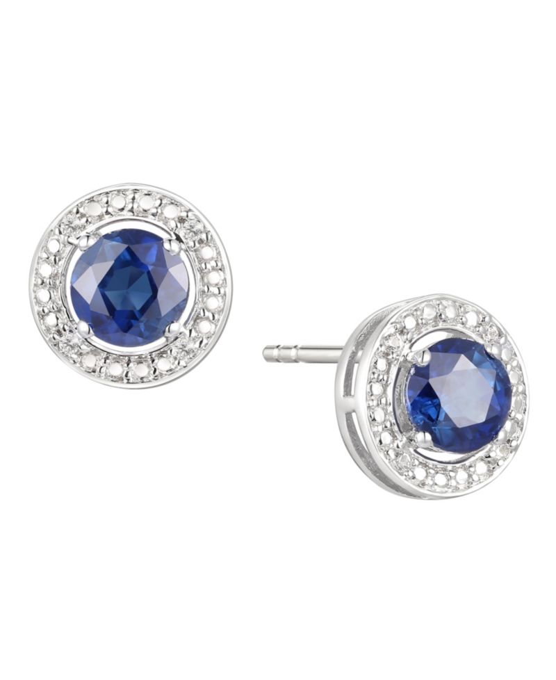 Sapphire (5/8 ct. t.w.) & Diamond Accent Stud Earrings in Sterling Silver (Also Available In Emerald and Ruby)