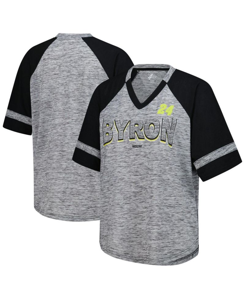Women's Heather Gray William Byron Hall of Fame Oversized Raglan V-Neck T-Shirt