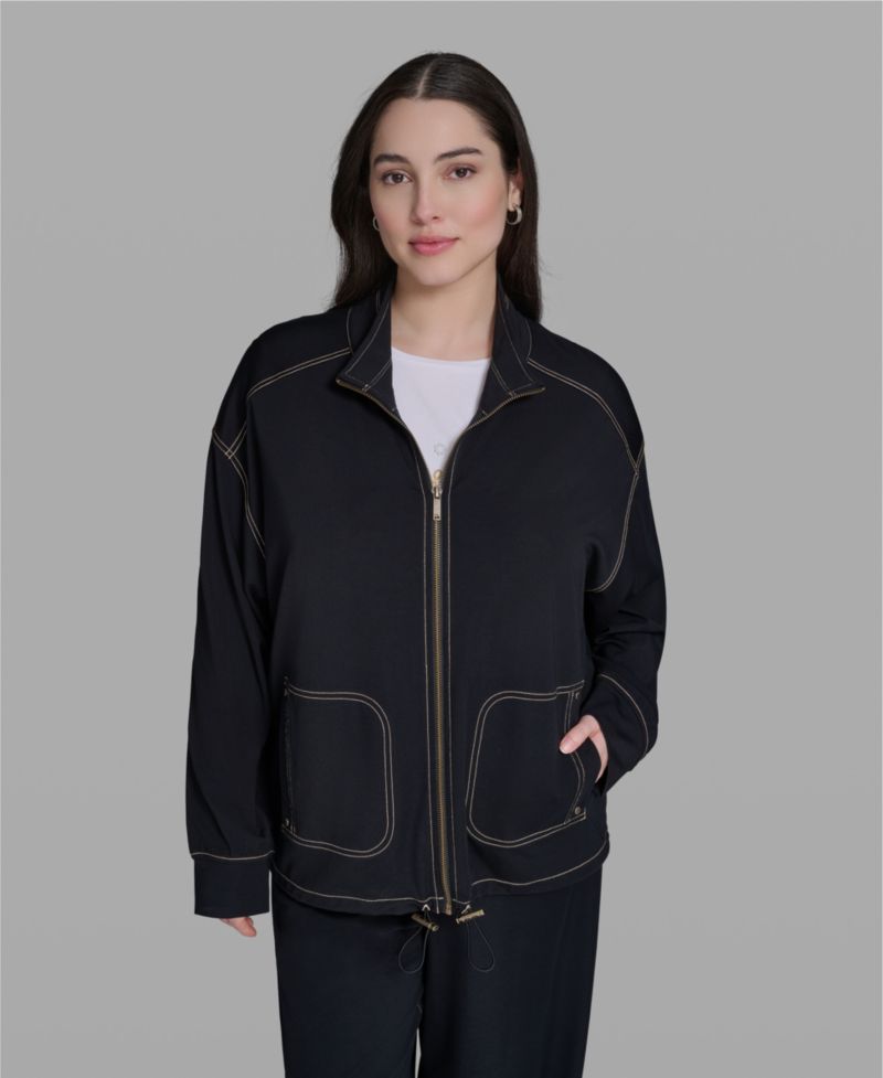 Plus Size Mock-Neck Zip-Front Jacket