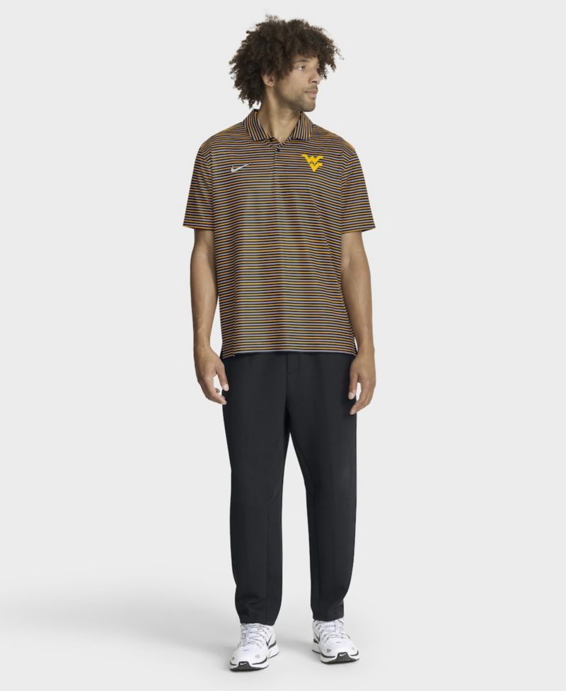 Men's Gold West Virginia Mountaineers 2025 Coaches Premium Tour Stripe Dri-FIT Polo Shirt