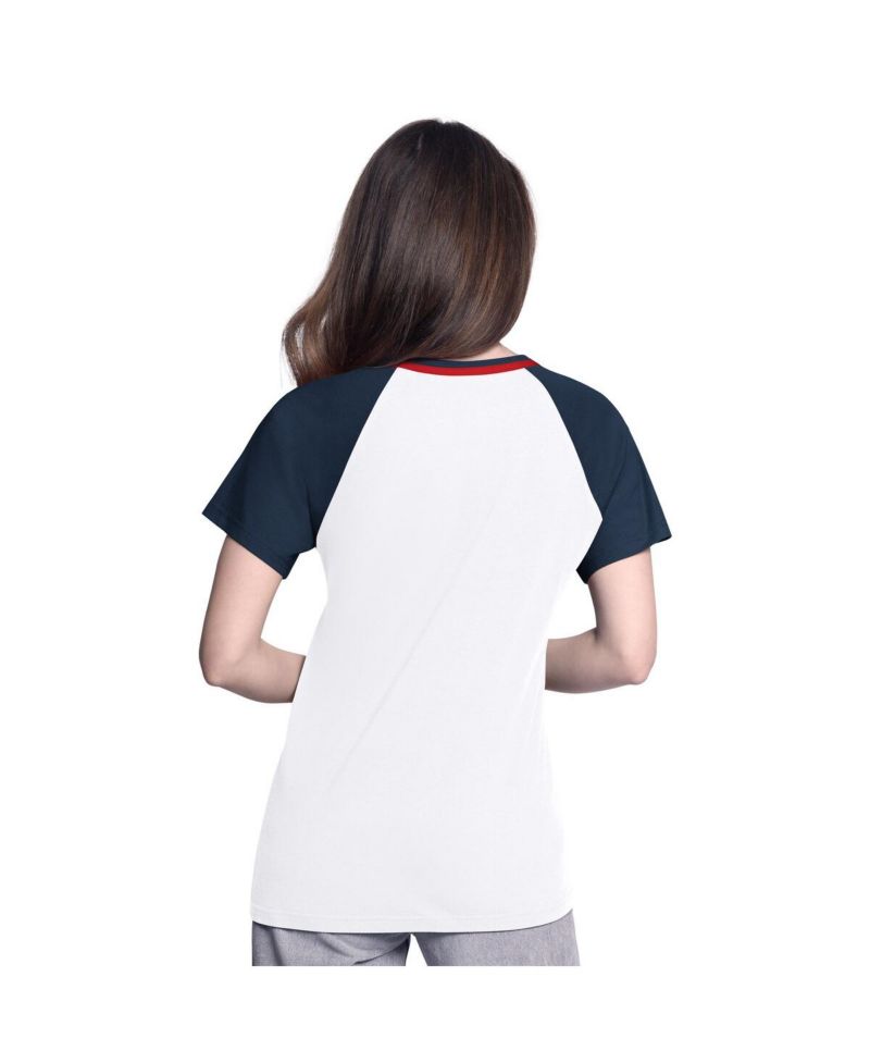 Women's White/Navy Atlanta Braves Ball Park Raglan V-Neck T-Shirt