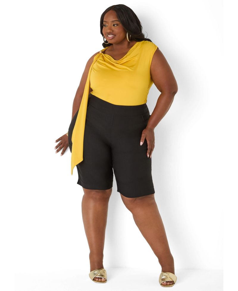 Plus Size Cowl-Neck Draped Ruched Sleeveless Tee