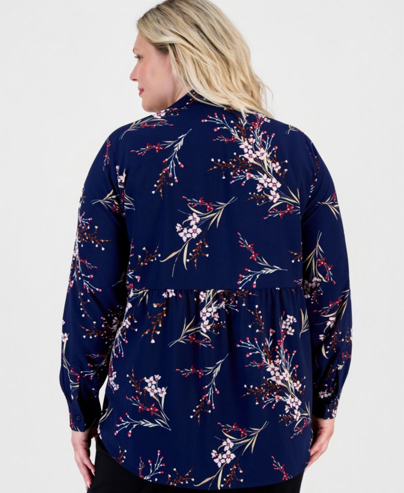Plus Size Split V-Neck Printed Popover Top
