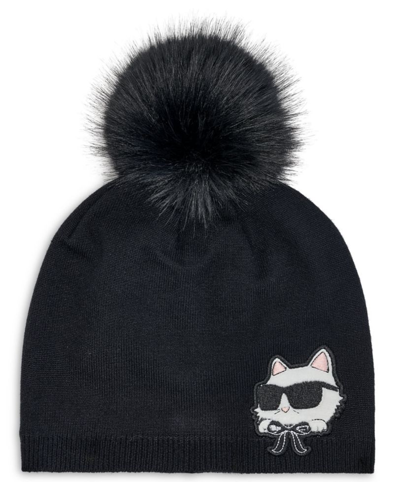 Cozy Cat Faux-Fur Pom Beanie Hat