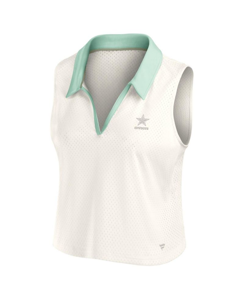 Women's Cream Dallas Cowboys Studio Wellness V-Neck Tank Top