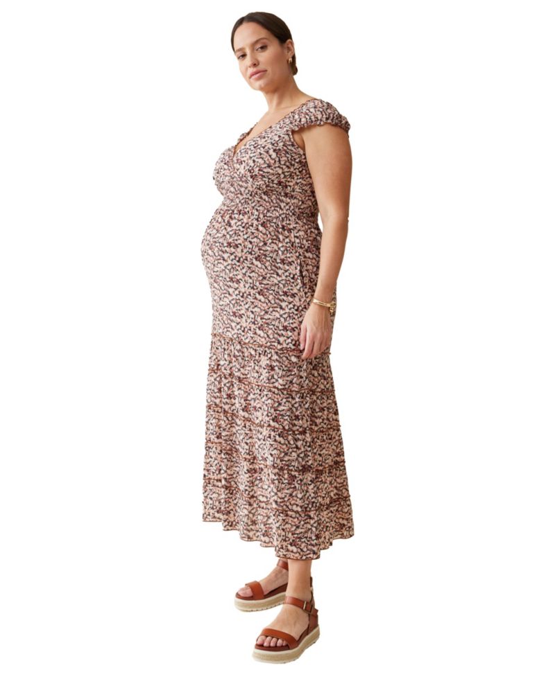 Women's Tiered Cap Sleeve Nursing Maxi Dress