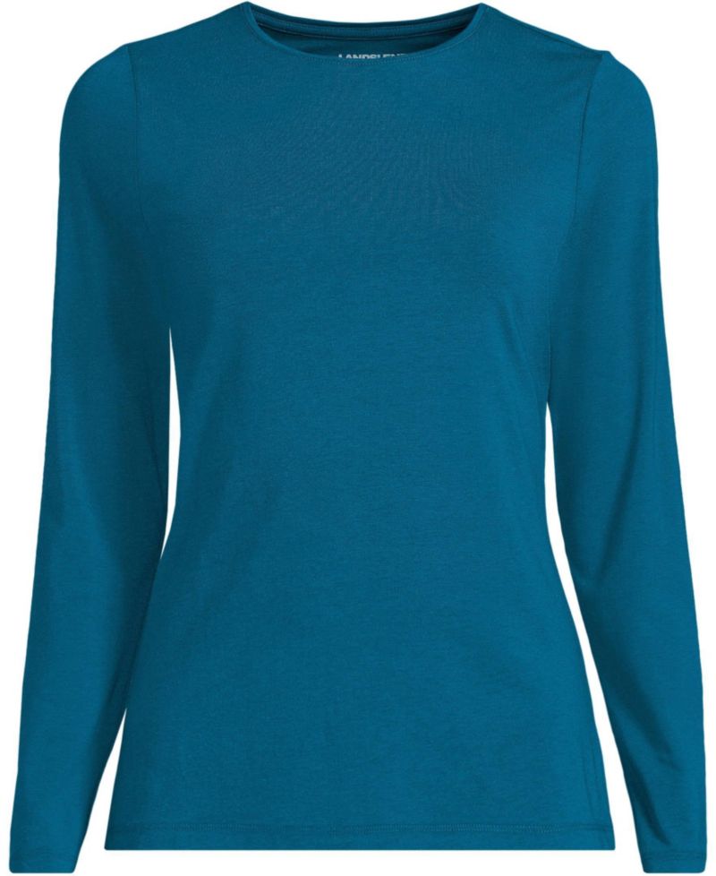 Plus Size Lightweight Jersey Skimming Long Sleeve Crew Neck T-shirt