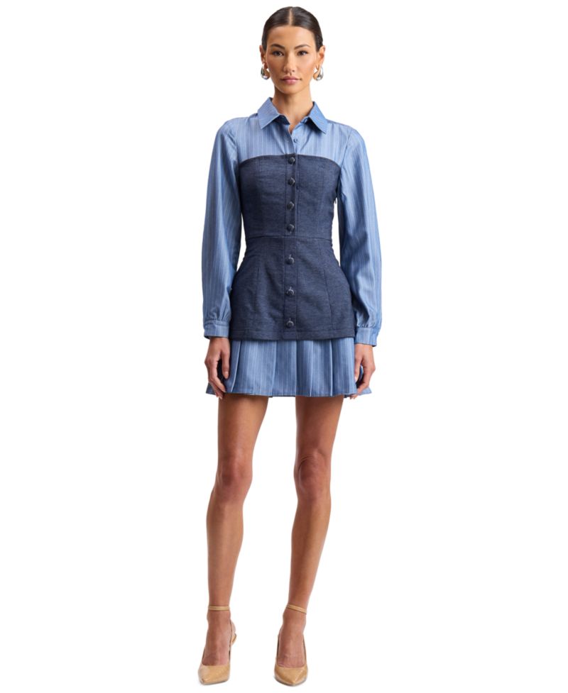 Women's Long-Sleeve Twofer Collared Mini Dress