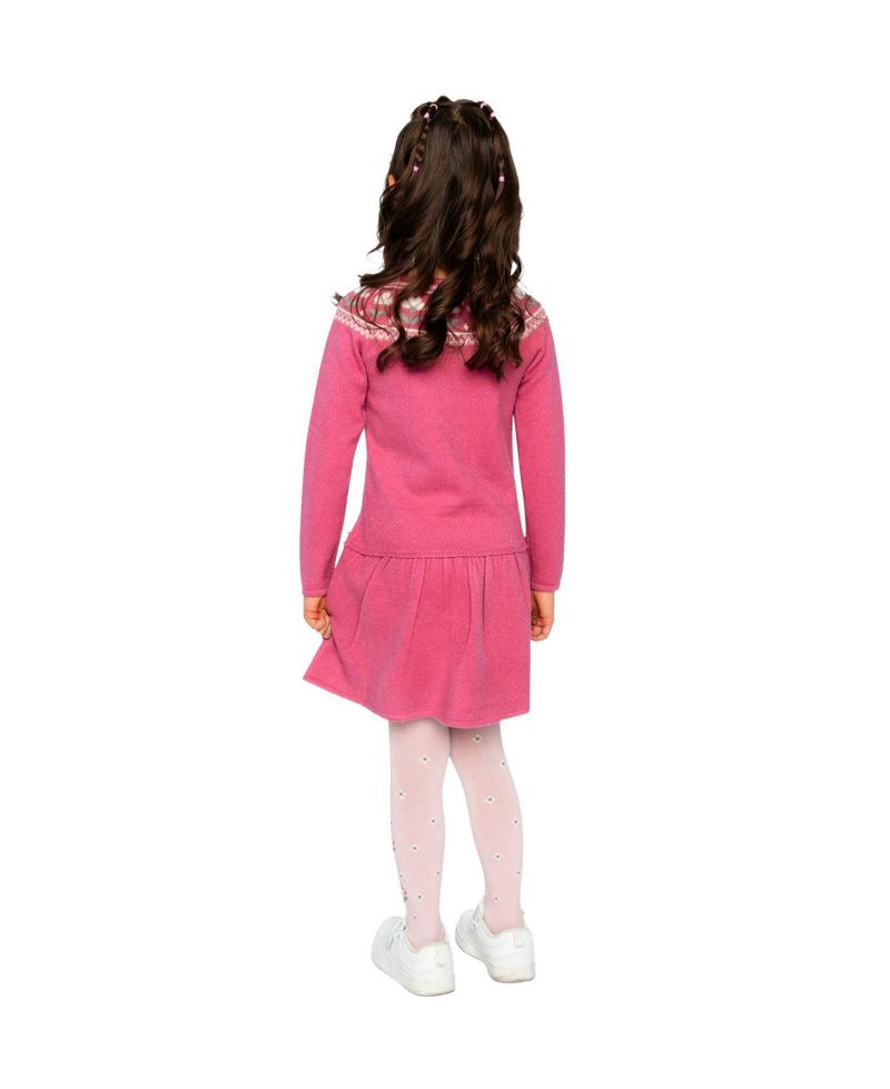 Little and Big Girl 6-12Y Knitted Dress with Flower Jacquard
