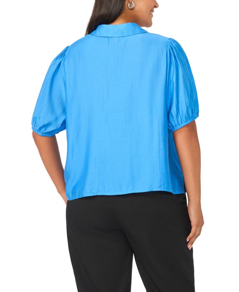 Plus Size Puff-Sleeve Work Blouse