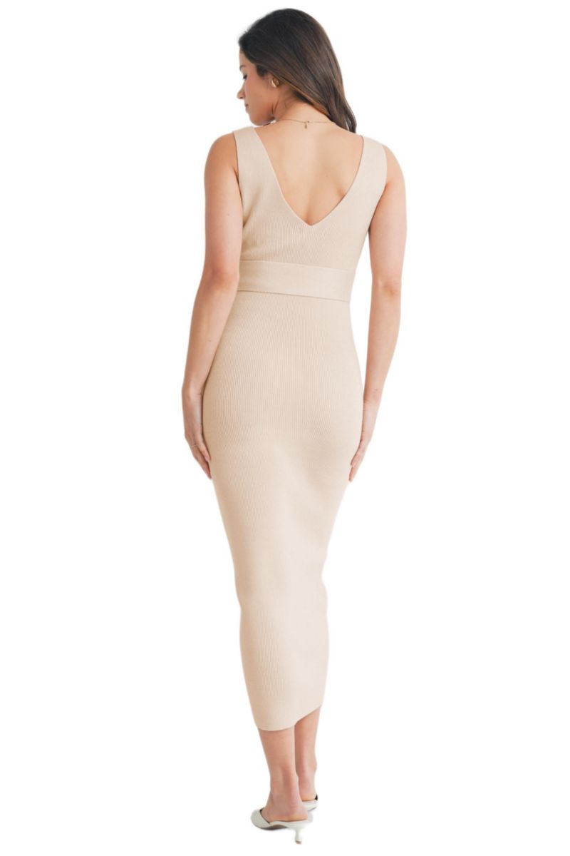 Women's Ribbed Sleeveless Bodycon Dress with Waist Tie
