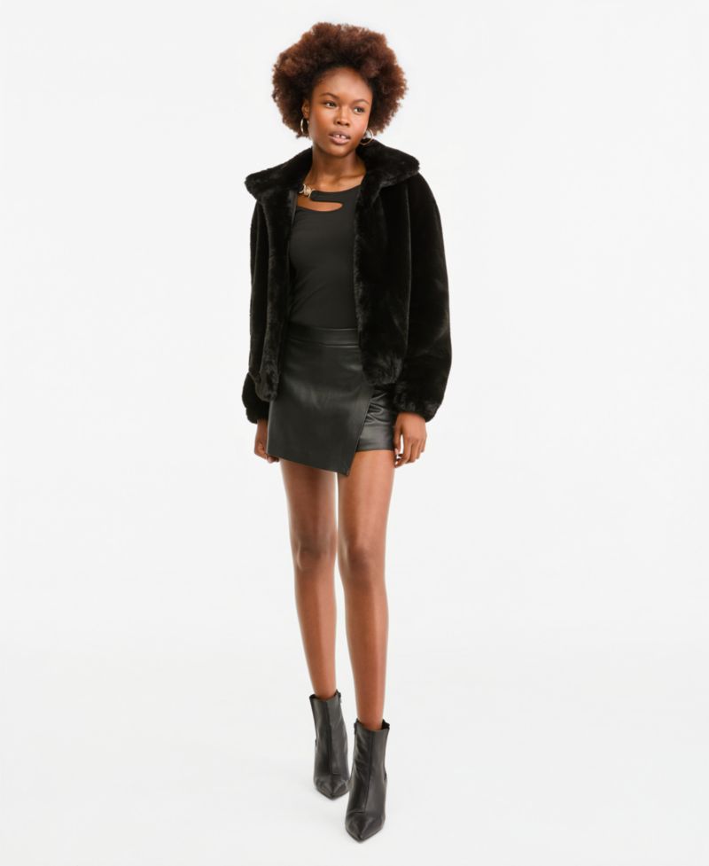 Women's Xena Long-Sleeve Faux Fur Synched Waist and Cuffs Bomber Jacket