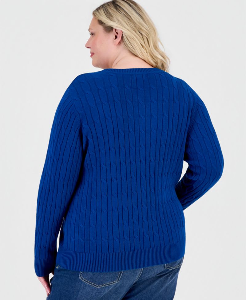 Petite Cotton Cable-Knit V-Neck Sweater