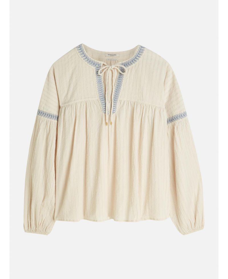 Women's Cotton Crepe Blouse with Embroidered Top