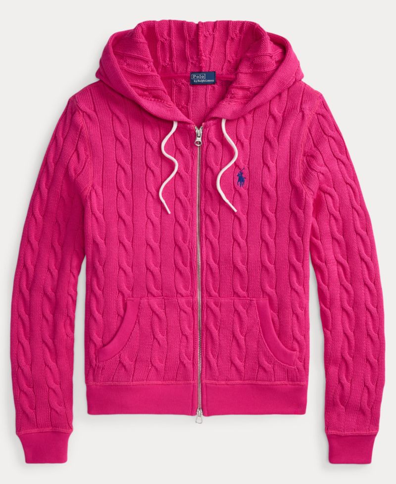 Women's Cable-Knit Cotton Full-Zip Hoodie Sweater