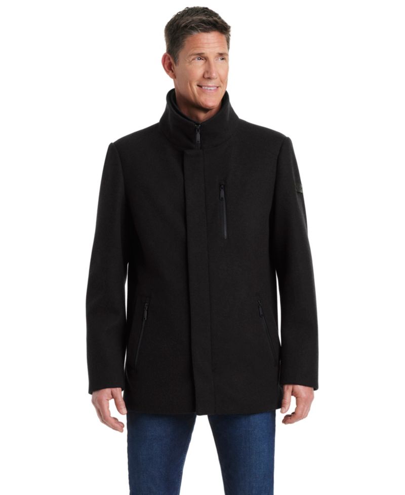Men's Funnel Neck Wool Blend Car Coat