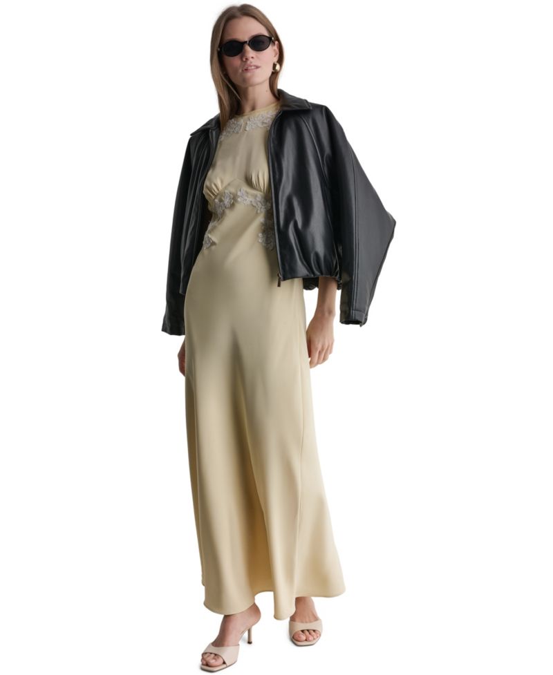 Women's Lace-Trim Empire-Waist Crewneck Sleeveless Maxi Dress