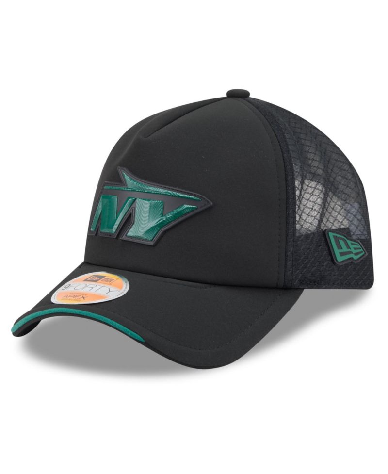 Men's Black New York Jets 2026 Sideline Apex 9FORTY Adjustable Trucker Hat
