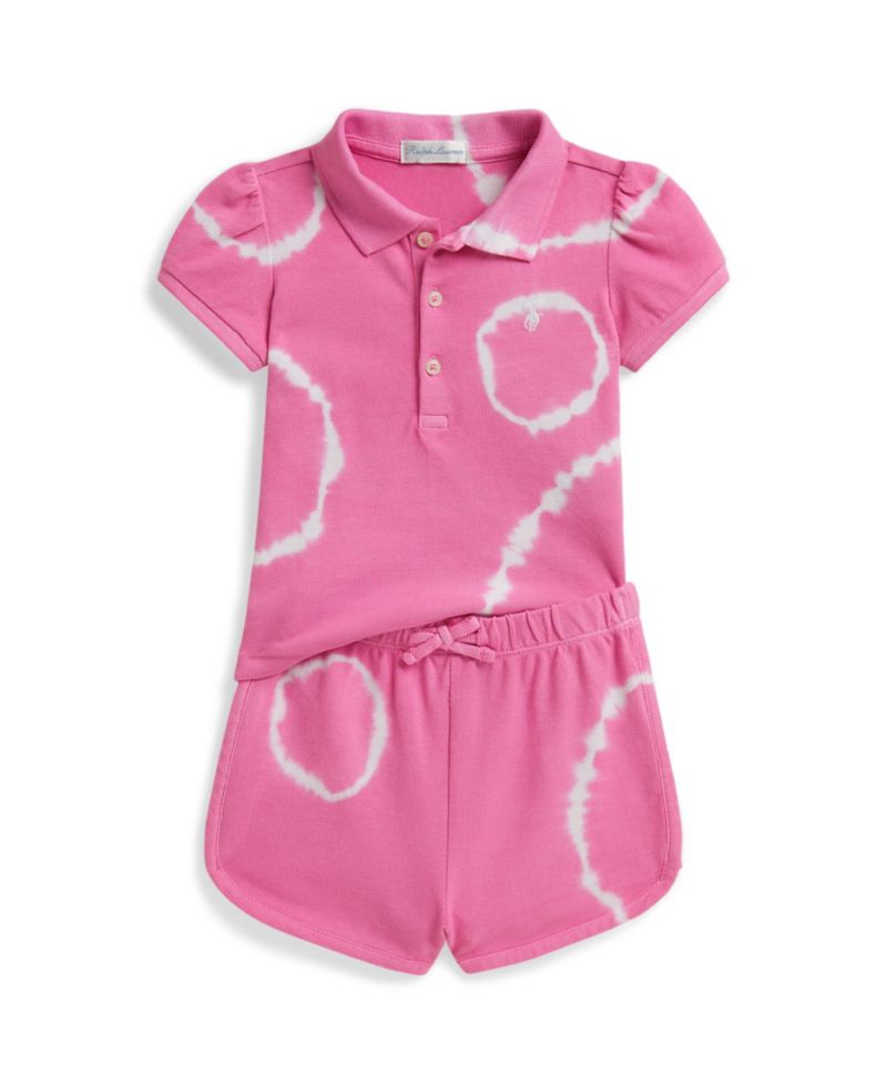 Baby Girls' Tie-Dye Stretch Mesh Polo Shirt and Shorts, 2-Piece Set
