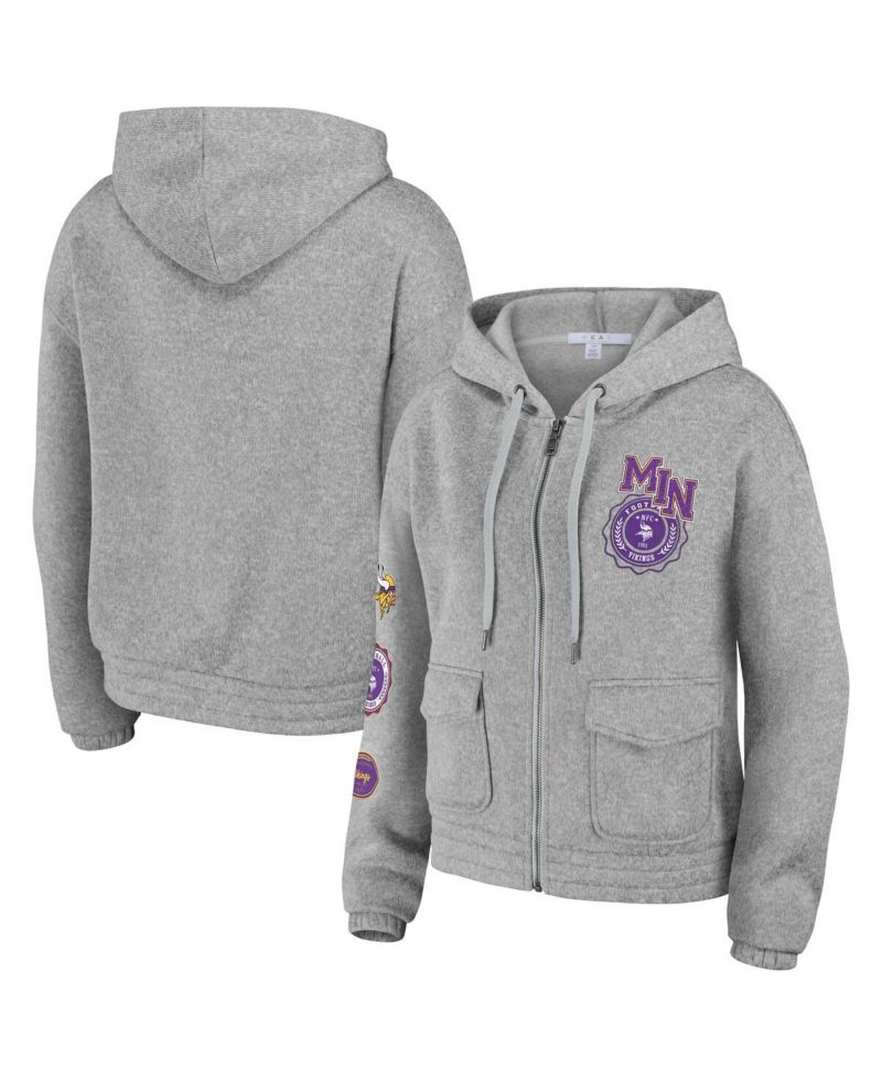 Women's Heather Gray Minnesota Vikings Full-Zip Hoodie