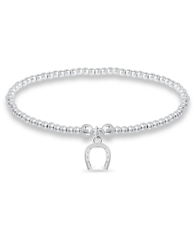 Bead Horse Shoe Charm Bracelet in Silver Plate