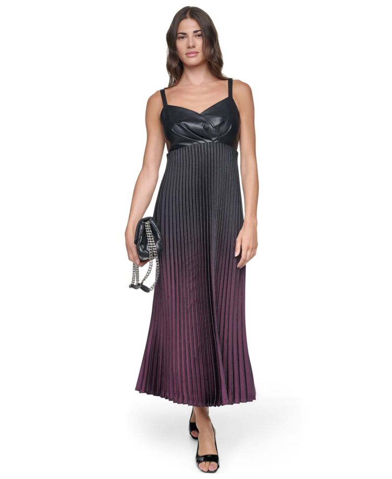Women's A-Line Midi Pleated Foiled Ombre Dress