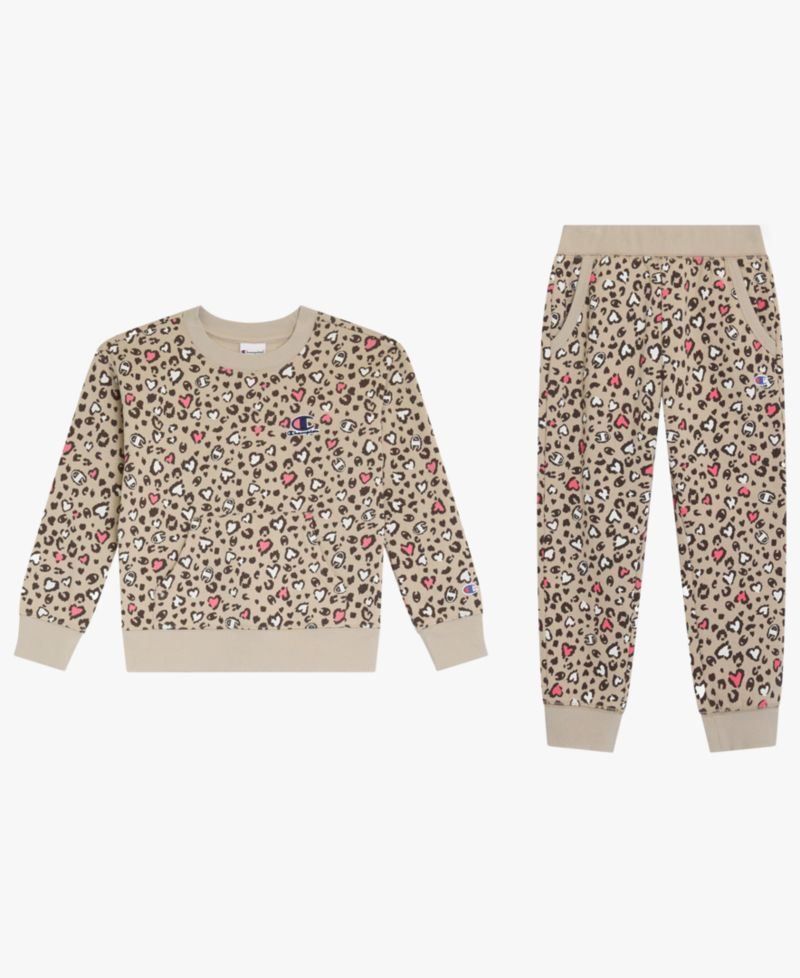 Girls' 4-6X Leopard-Print Sweatshirt and Joggers, 2-Piece Set