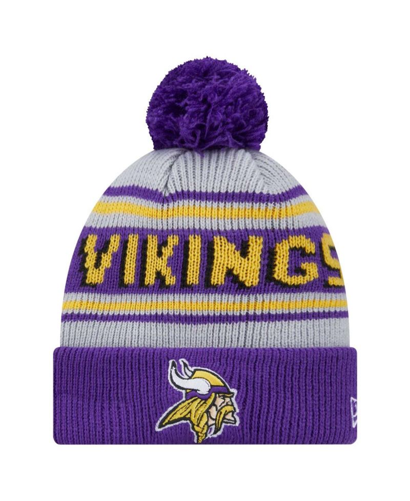 Big Boys and Girls Purple Minnesota Vikings Main Cuffed Knit with Pom Hat