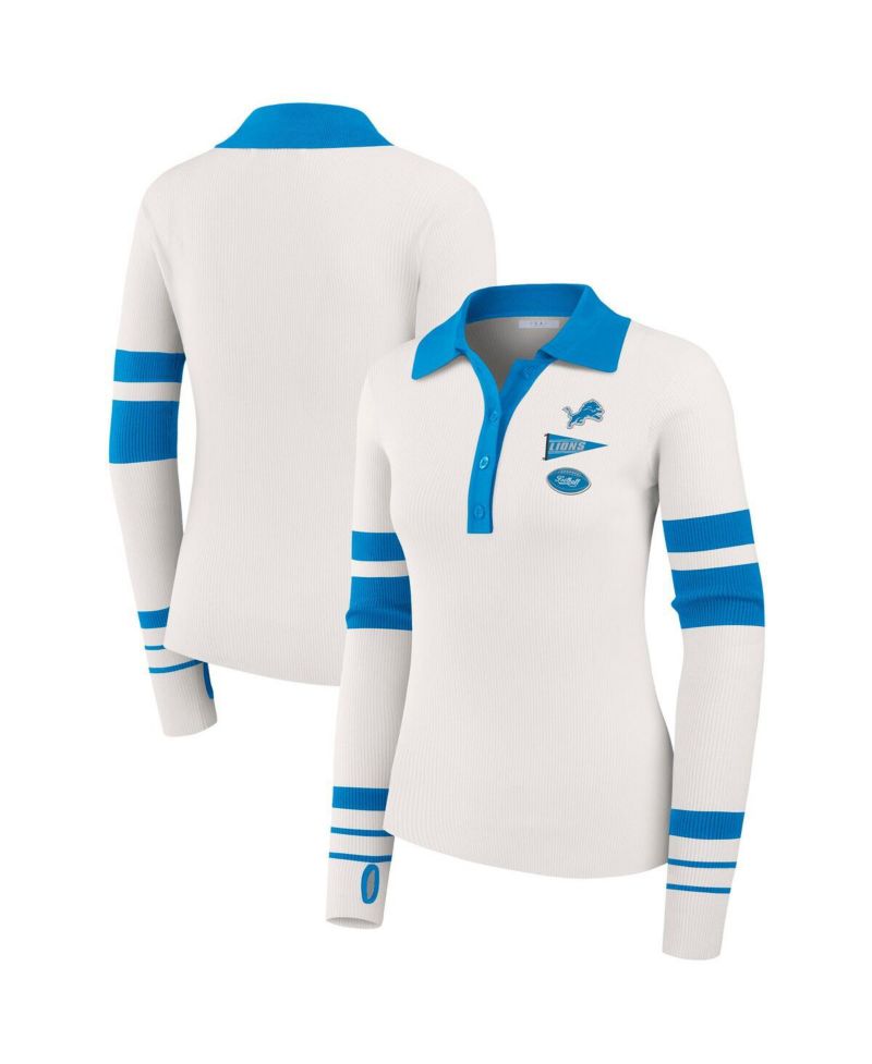 Women's White Detroit Lions Ribbed Henley Polo Shirt