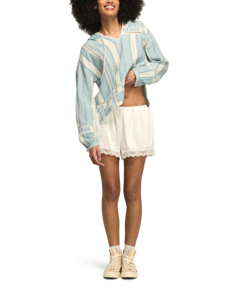 Women's Striped Lace Detail V-Neck Hoodie