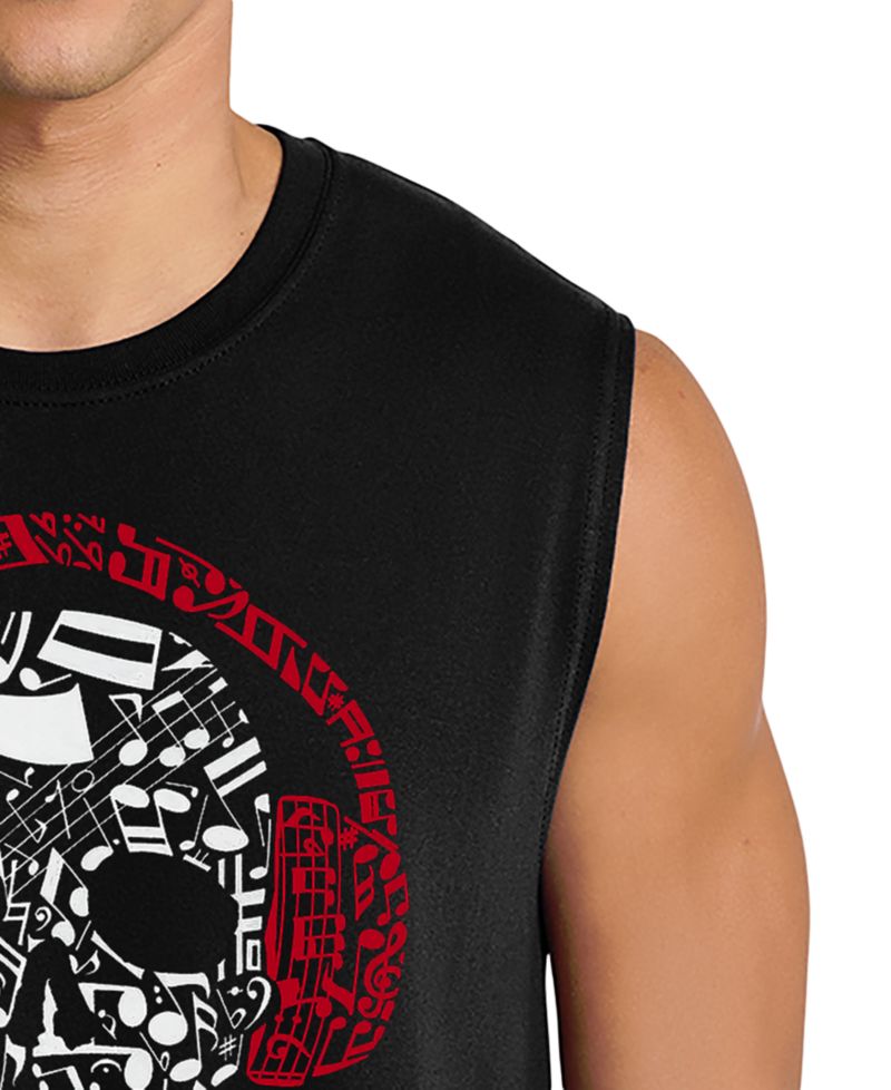 Men's Skull with Headphones Music Word Art Graphic Tank Top