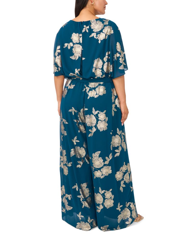 Plus Size Floral-Print Wide-Leg Blouson Jumpsuit with Belt