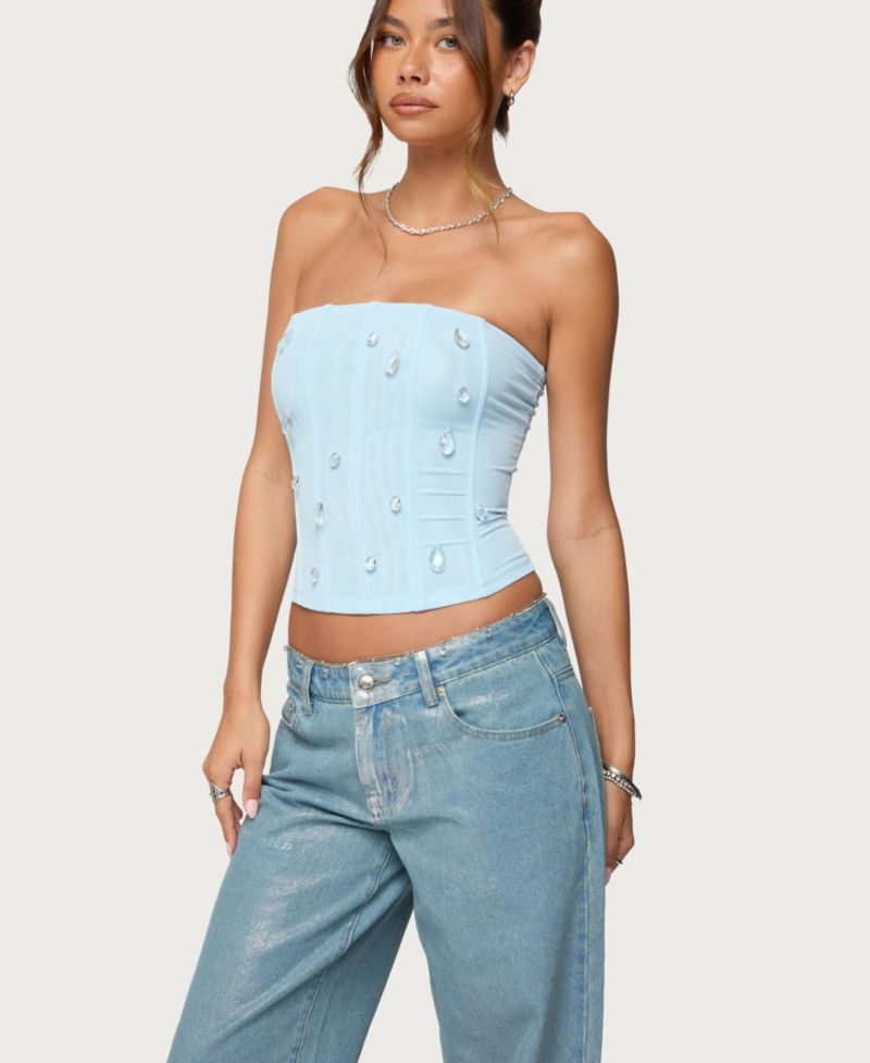 Women's Lexah Faux Crystal Strapless Mesh Corset