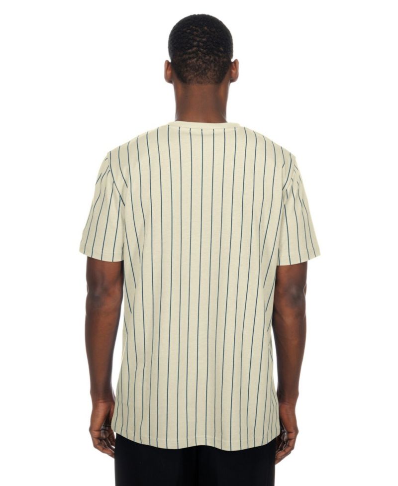 Men's Cream Mesh Back Pinstripe T-Shirt