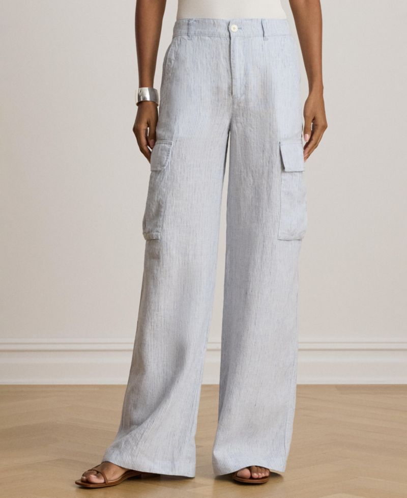 Women's High-Rise Pinstripe Wide-Leg Cargo Pants
