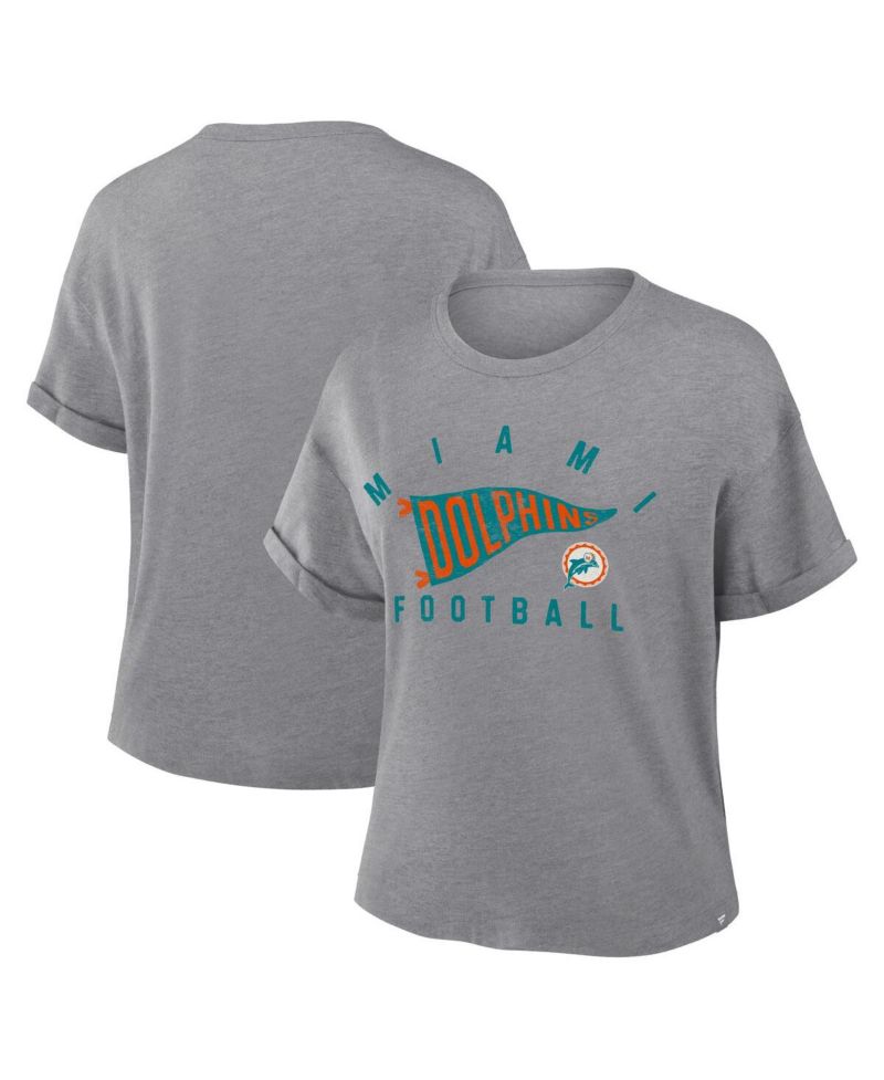 Women's Heather Gray Miami Dolphins Pennant Wave Tribute Tri-Blend Boxy T-Shirt