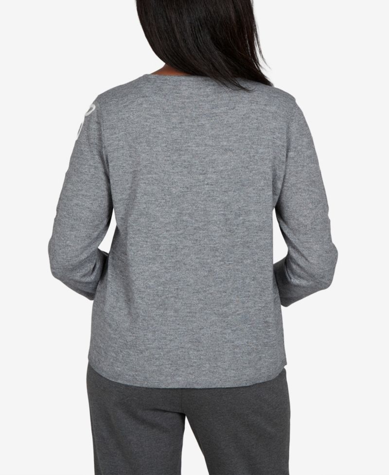Petite Keyhole Floral-Embroidery 3/4-Sleeve Pullover