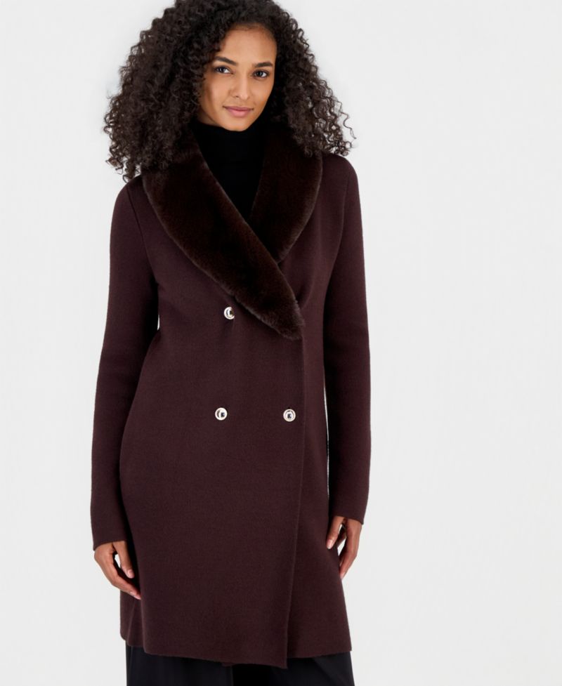 Women's Milano Stitch Double-Breasted Faux Fur Shawl Collar Jacket