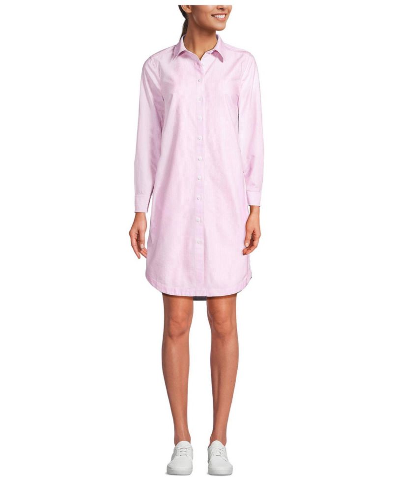 Women's Oxford Long Sleeve Button Front Shirt Dress