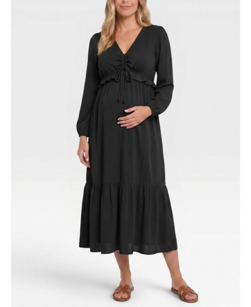 Women's Motherhood Puff Sleeve Ruffle Midi Dress - Motherhood