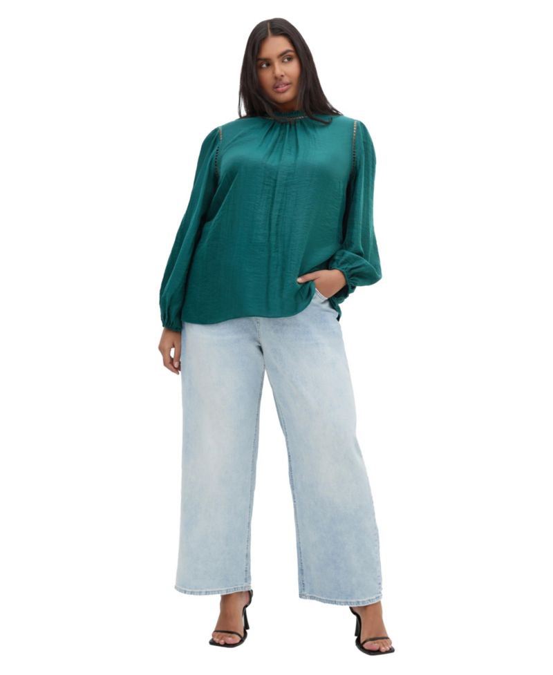 Plus Size Lorelai Crochet-Trim Long-Sleeve Blouse