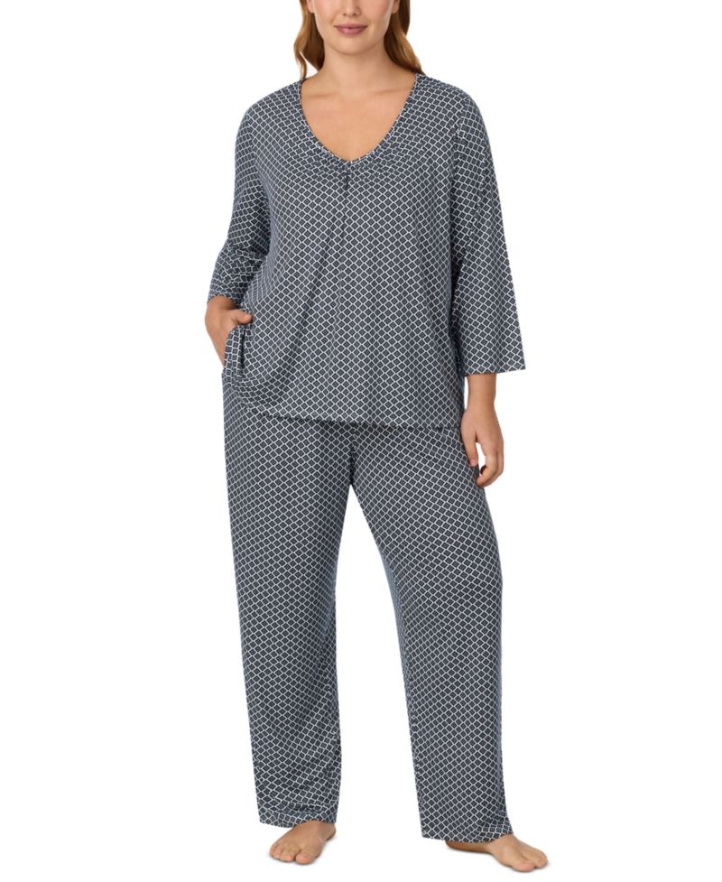 Plus Size V-Neck 3/4-Sleeve Top and Long Pants, 2-Piece Set