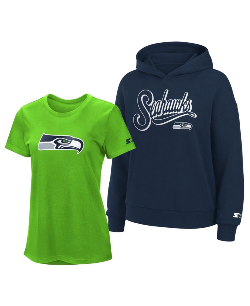 Women's Neon Green/College Navy Seattle Seahawks Hoodie & T-Shirt Combo Pack