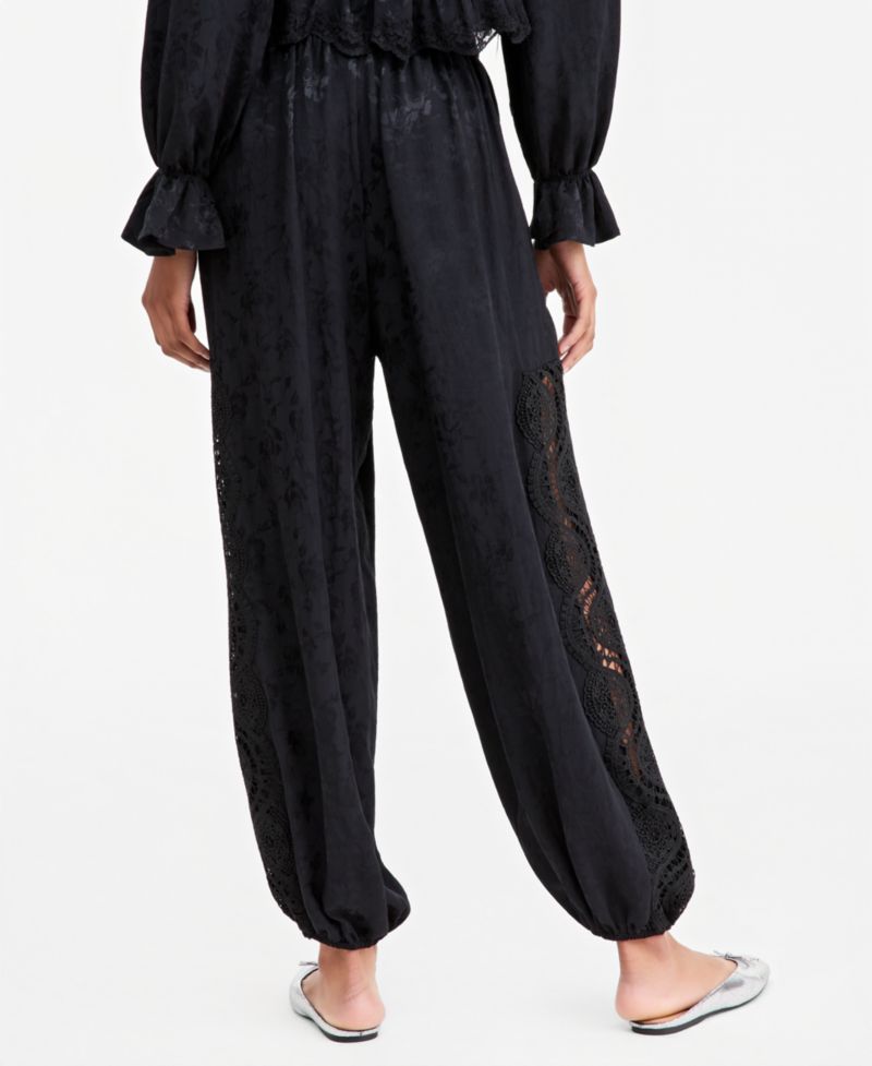 Women's Pull-On High-Rise Satin Jacquard Balloon Pants