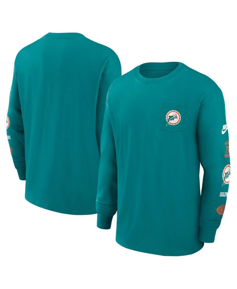 Men's Aqua Miami Dolphins Rewind Heavy Max 90 Pocket Long Sleeve T-Shirt