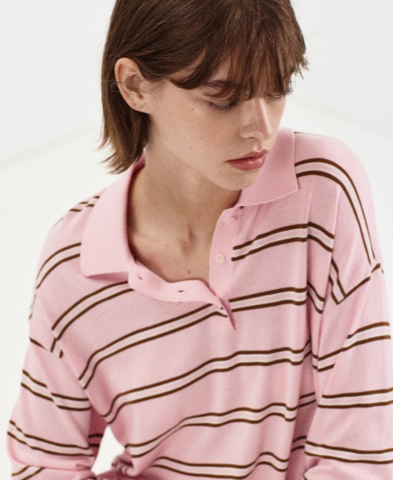 Women's Polo Long-Sleeve Loose-Fit Sweater