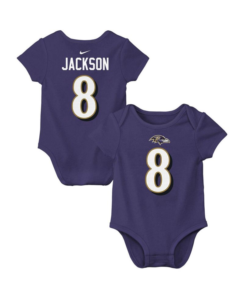 Baby Boys and Girls Lamar Jackson Purple Baltimore Ravens Player Name & Number Bodysuit